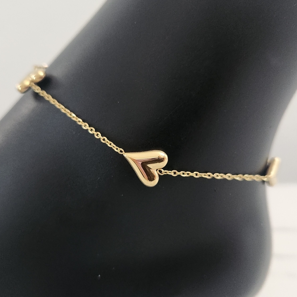 Gold Dainty Triple Heart Charm Ankle Bracelet Minimalist Adjustable Summer Vibe - Picture 6 of 12